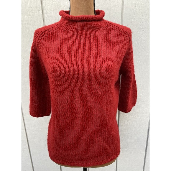 Apostrophe Sweaters - Apostrophe Women's Red Rolled Turtleneck Wool Blend Short Sleeve Sweater- Size L